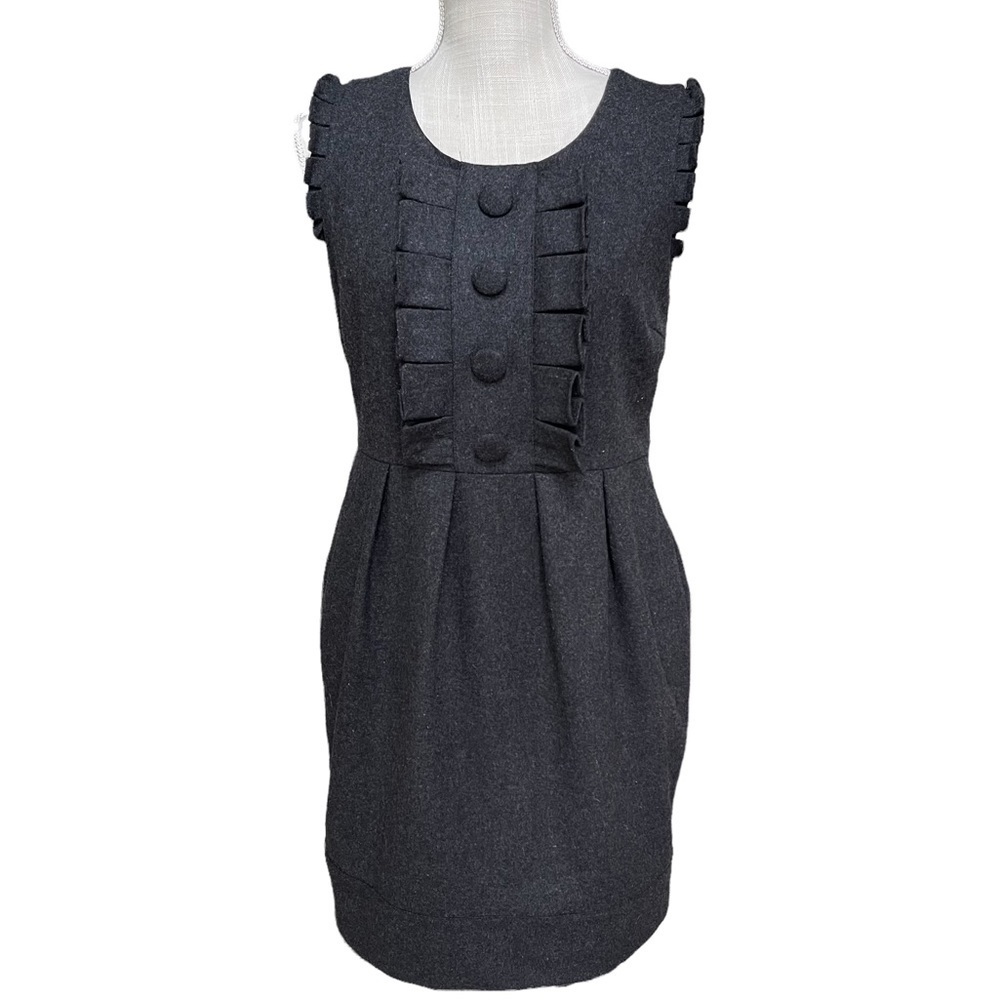 Twelve Couture Wool Pleated Button Front Mini Dress in Charcoal Size: S